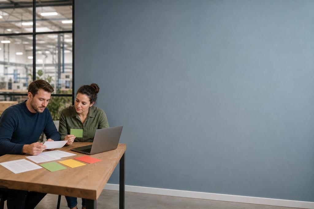 Illustratieve kwaliteitsmedewerker en AI-consultant die productiesignalen en afwijkingen voor Oss beoordelen