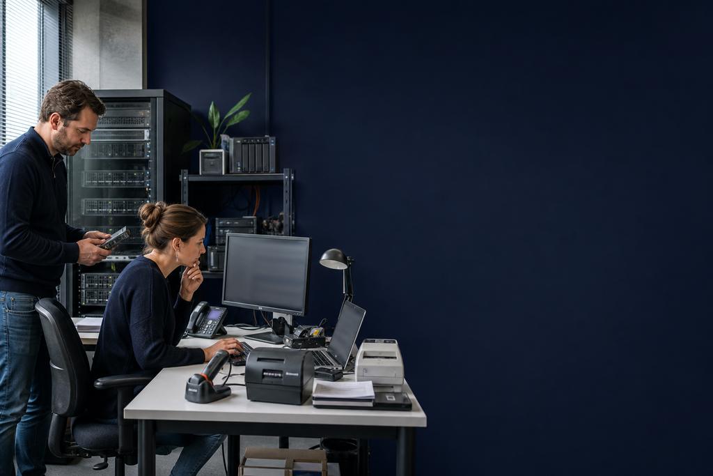 Illustratieve applicatie- en cloudspecialisten die gecrashte achtergrondtaak, databasetransactie, documenten, component, wachtrij en procesherstel beoordelen