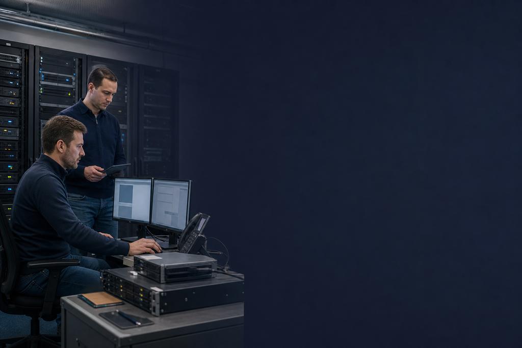 Illustratieve netwerk- en cloudspecialisten die primaire uitval, reserveomgeving, DNS, load balancer, firewall, certificaat en beperkte failovertest beoordelen