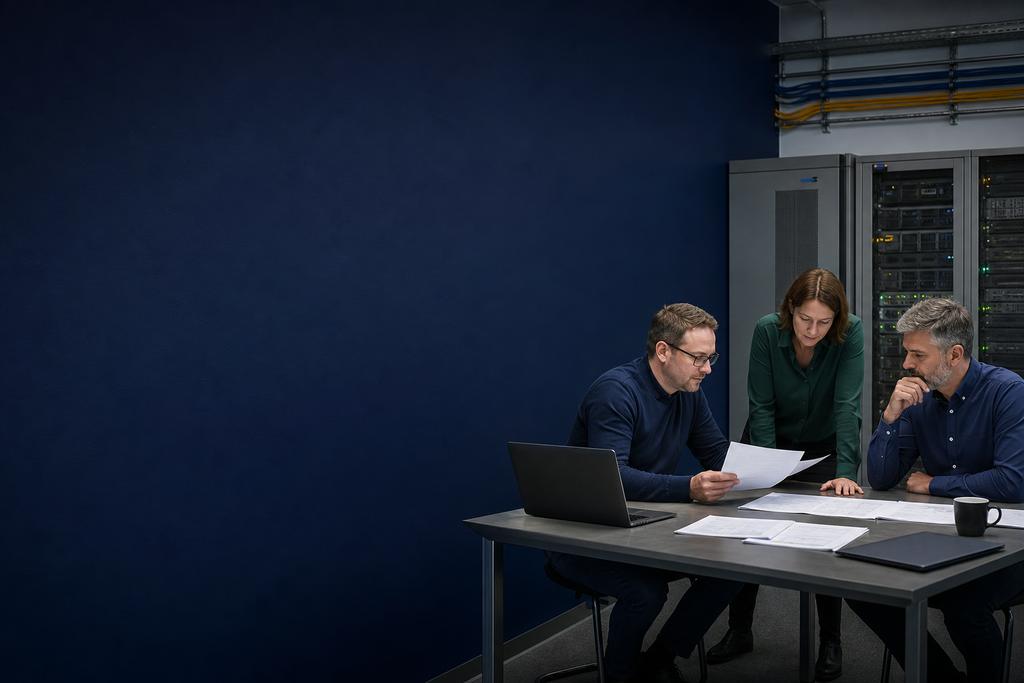 Illustratieve hostingengineer, applicatie-eigenaar en service-eigenaar die back-up, geïsoleerd herstel, uitwijk en bedrijfsacceptatie voor cloud hosting testen