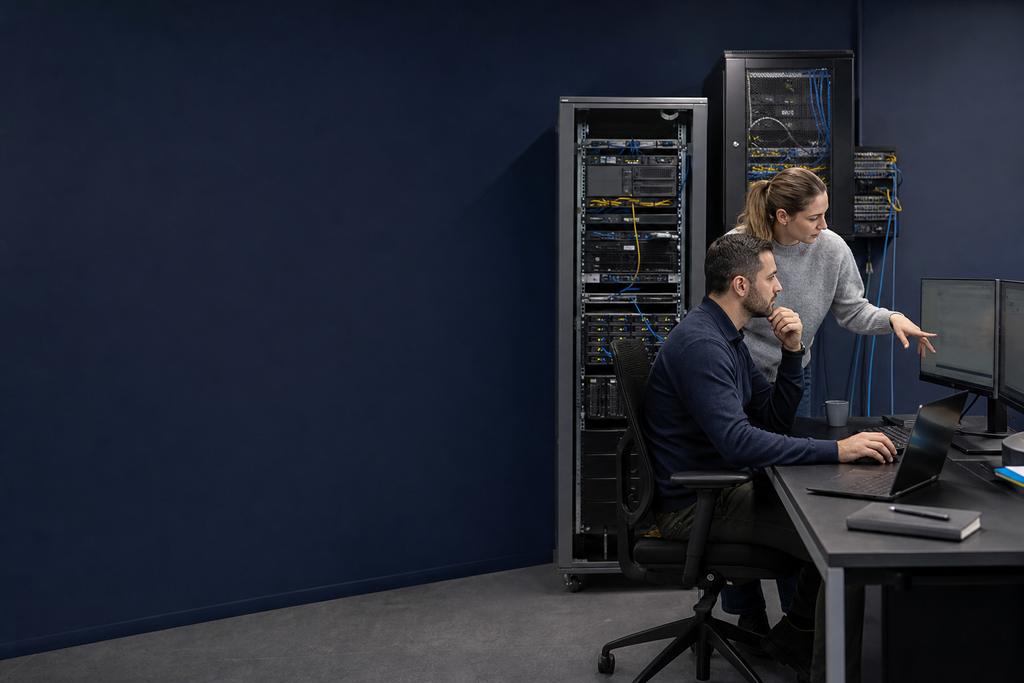 Illustratieve cloudmigratie-engineer en service-eigenaar die bron, cloudomgeving, datakopie, synchronisatie, omschakeling, gebruikstest, herstel en terugweg uitvoeren