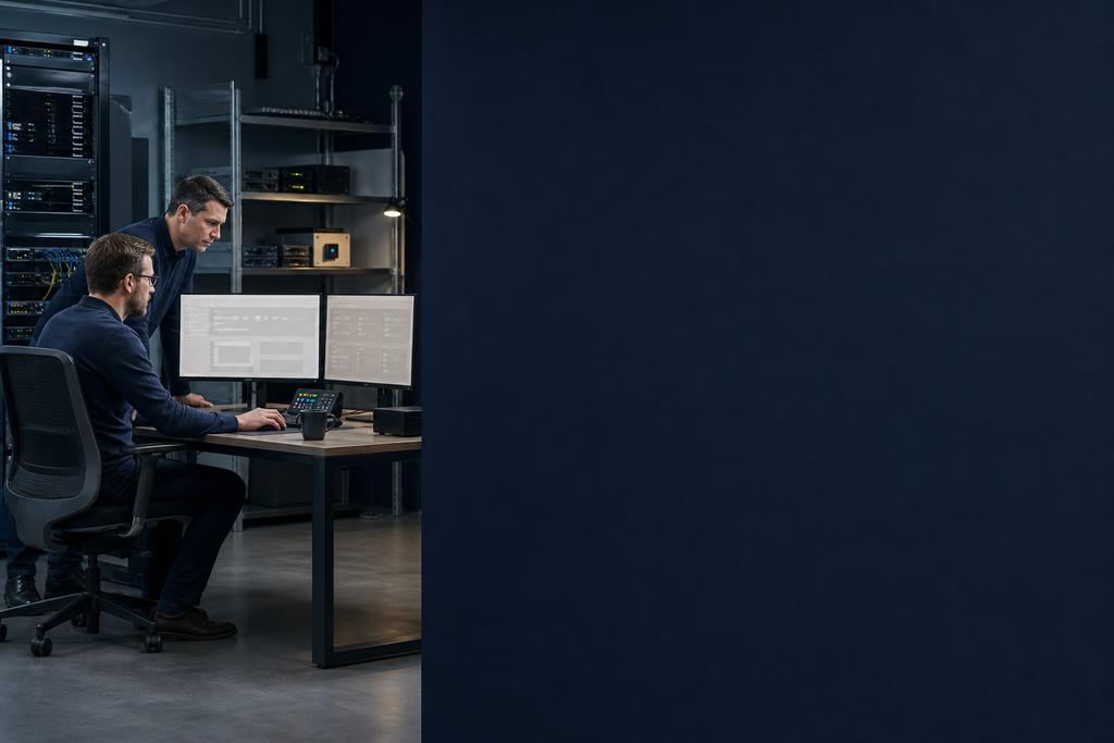 Illustratieve ICT-specialisten die accounts, apparaten en instellingen gecontroleerd opschonen en bewaken