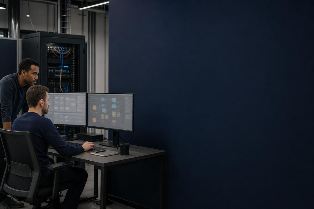 Illustratieve cloudsecurity-engineer en risico-eigenaar die gebruikersrollen, netwerkgrenzen, toegestane en geweigerde acties, logging, noodtoegang en herstel testen