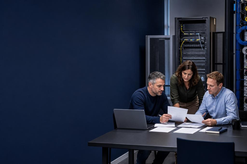 Illustratieve software-engineer en cloudengineer die legacyapplicatie, runtime, database, specialistische apparatuur, begrensde cloudkoppeling, herstel en rollback testen