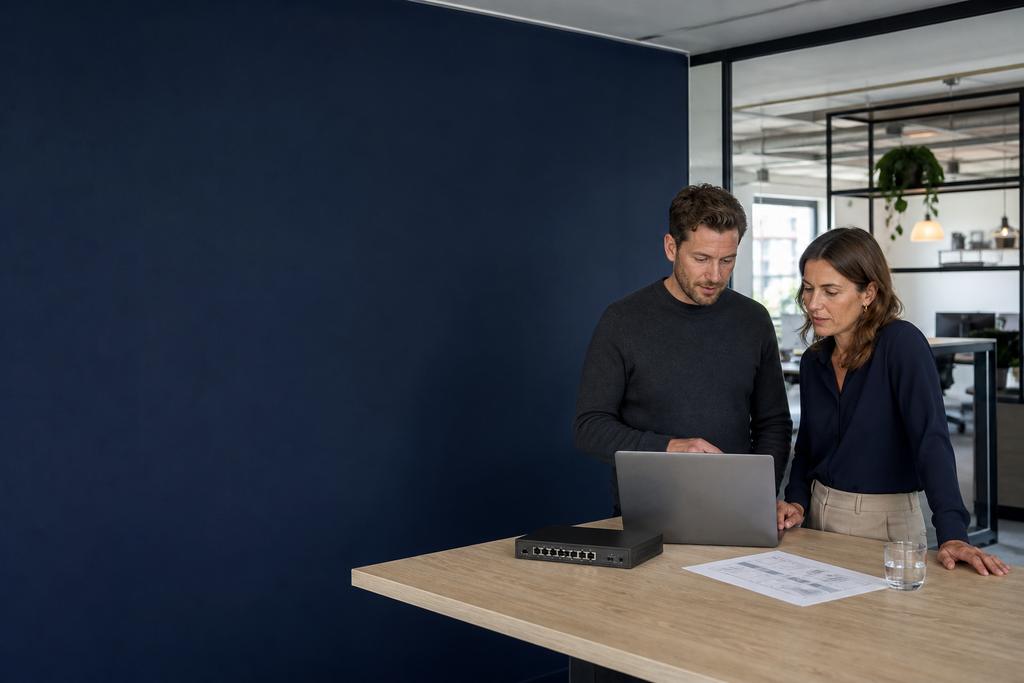 Illustratieve IT-platformspecialist en bedrijfsverantwoordelijke die capaciteit, onboarding en koppelingen beoordelen voor bedrijfsgroei in een IT-omgeving die bedrijfsgroei remt