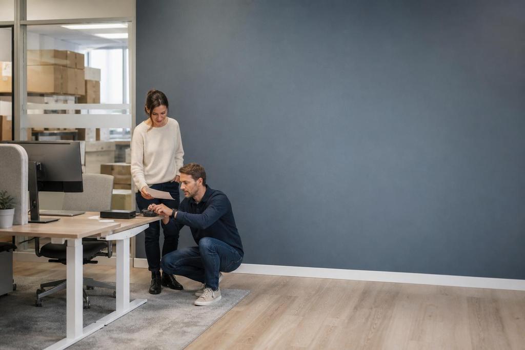Illustratieve IT-specialist en interne beheerder die samen een beheerroute en overdracht bespreken
