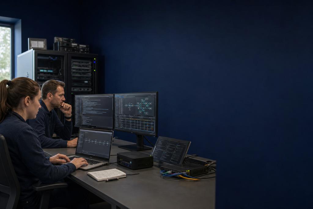 Illustratieve Microsoft Sentinel-detection engineers die KQL-regels, entity mapping, testevents en rollback valideren