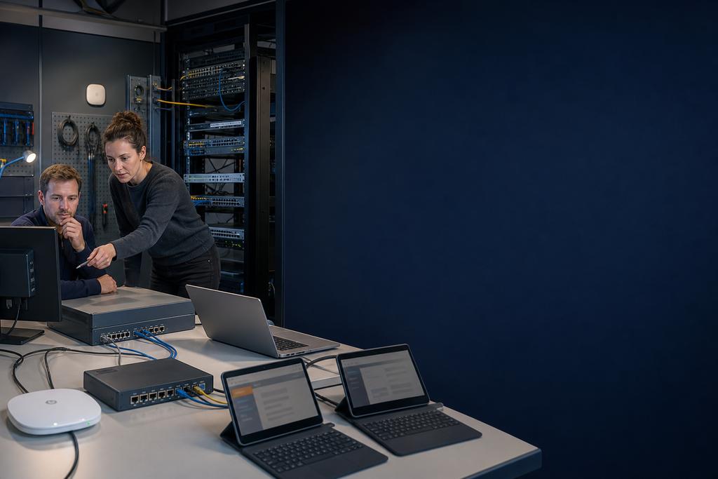 Illustratieve netwerkengineer en changereviewer die VLANs, firewallregels, NAC, apparaatprofielen, leveranciersrechten en toegangscontroles beheren