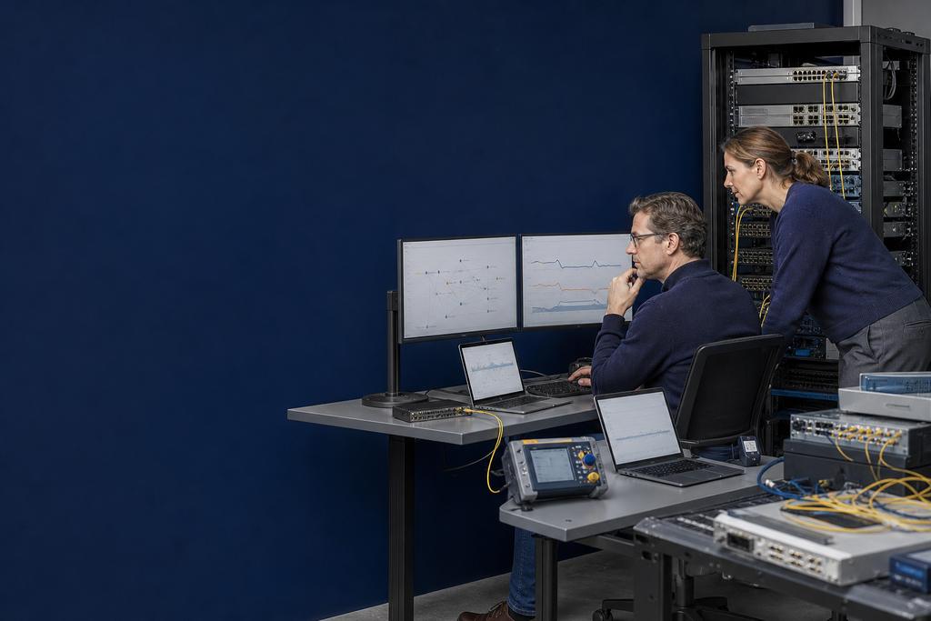 Illustratieve netwerkengineer en serviceverantwoordelijke die een zakelijke gebruikerstaak vóór en na een gerichte netwerkaanpassing vergelijken