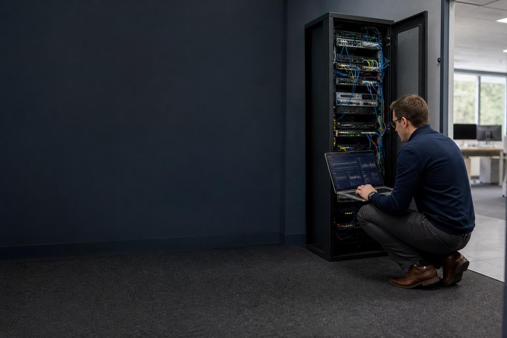 Illustratieve software- en dataspecialist die databasegroei, zoekroutes en herstelcapaciteit meet