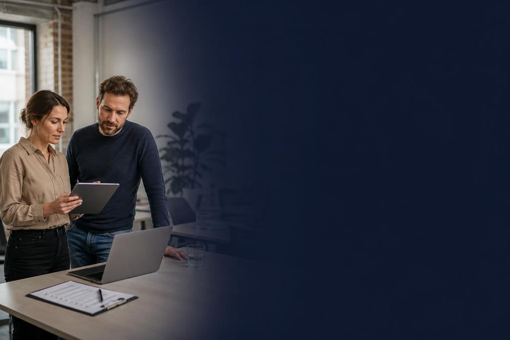 Illustratieve software-engineer en proceseigenaar die gebruikerstest, softwareversie en livegang controleren