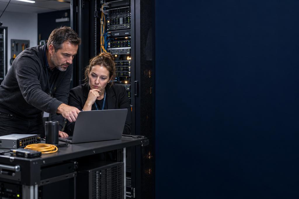 Illustratieve serverincidentengineer en applicatie-eigenaar die applicatieproces, database, opslag, achtergrondtaken, koppelingen en herstel controleren