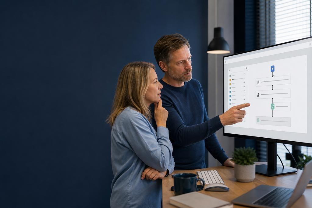 ICT-specialist en proceseigenaar testen documenten en werkstromen tijdens SharePoint-beheer