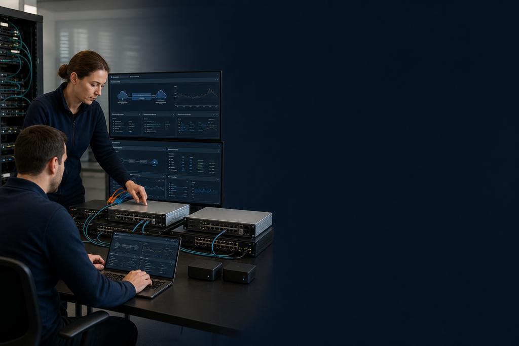 Illustratieve netwerk- en securityengineers die twee VPN-gateways, IPsec/IKE, routes, BGP, dubbele WAN-paden, failover en rollback testen