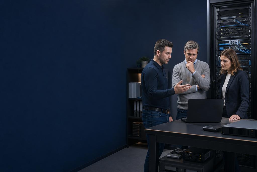 Illustratieve Windows- en virtualisatiebeheerders die Hyper-V-host, cluster, opslag, virtuele machines en updatevolgorde controleren