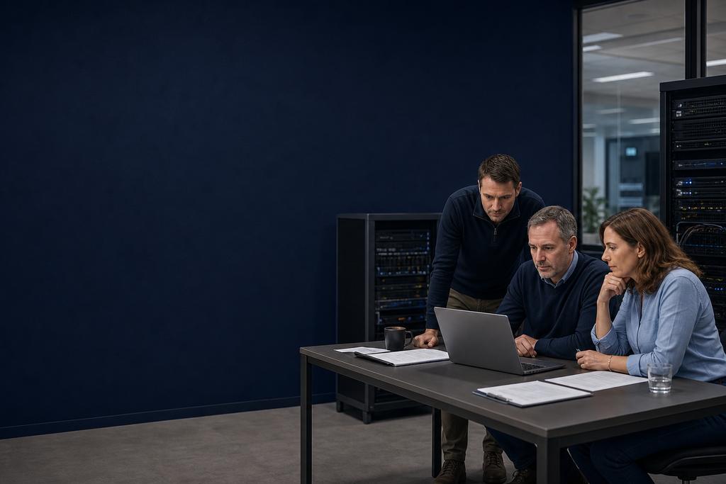 Illustratieve Windows-specialisten die Hyper-V-bron, doelcluster, VM, storage, netwerk en cutoverplan vergelijken