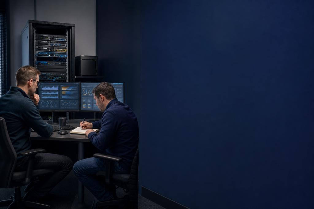 Illustratieve Windows RDS-specialist en medewerker die sessie, profiel, applicatie, bestand en printer controleren