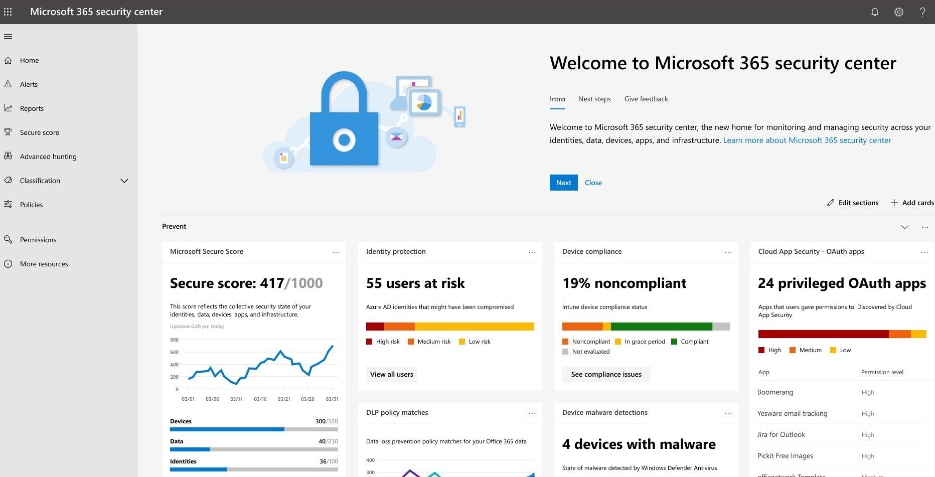 Microsoft 365 Security Dashboard