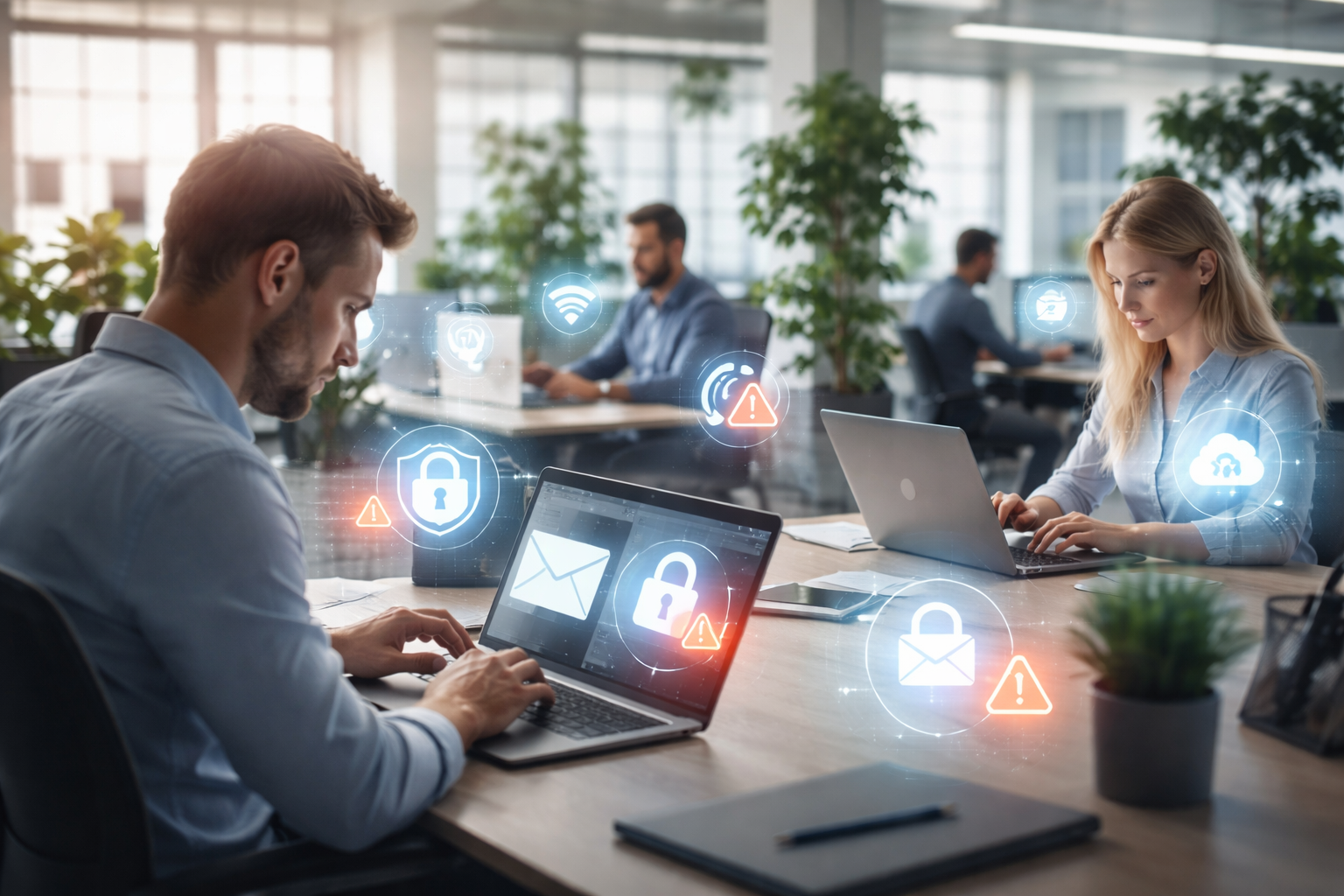 Dagelijkse kantooromgeving met onzichtbare digitale risico’s